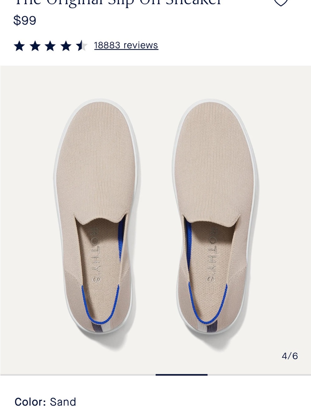 Rothy's Sand Slip-On Sneakers with Blue Accent